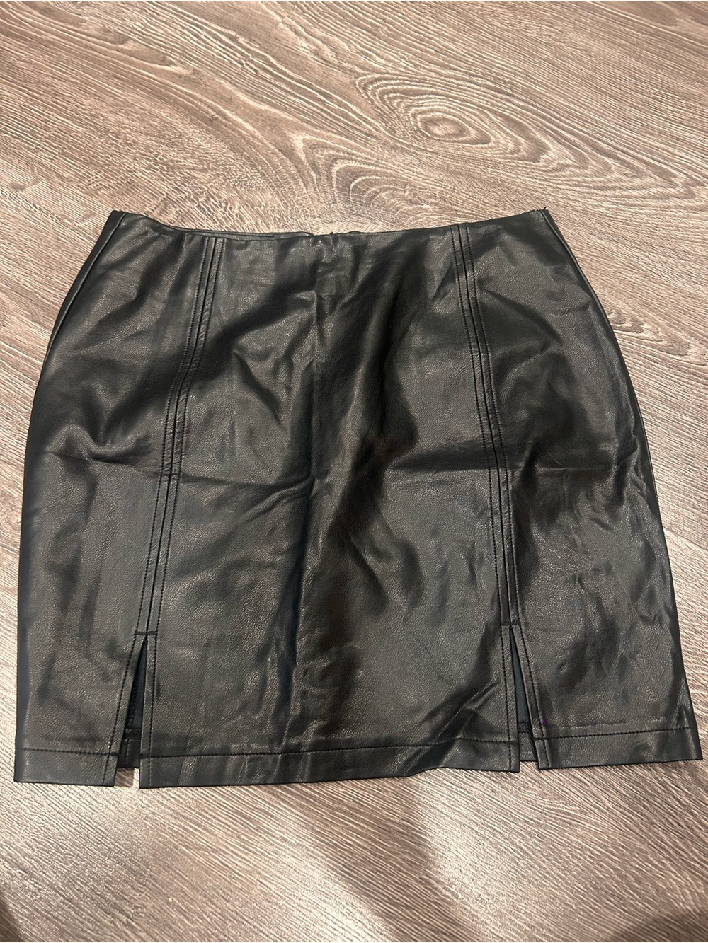 Faux Leather Black Mini Skirt with Front Slits